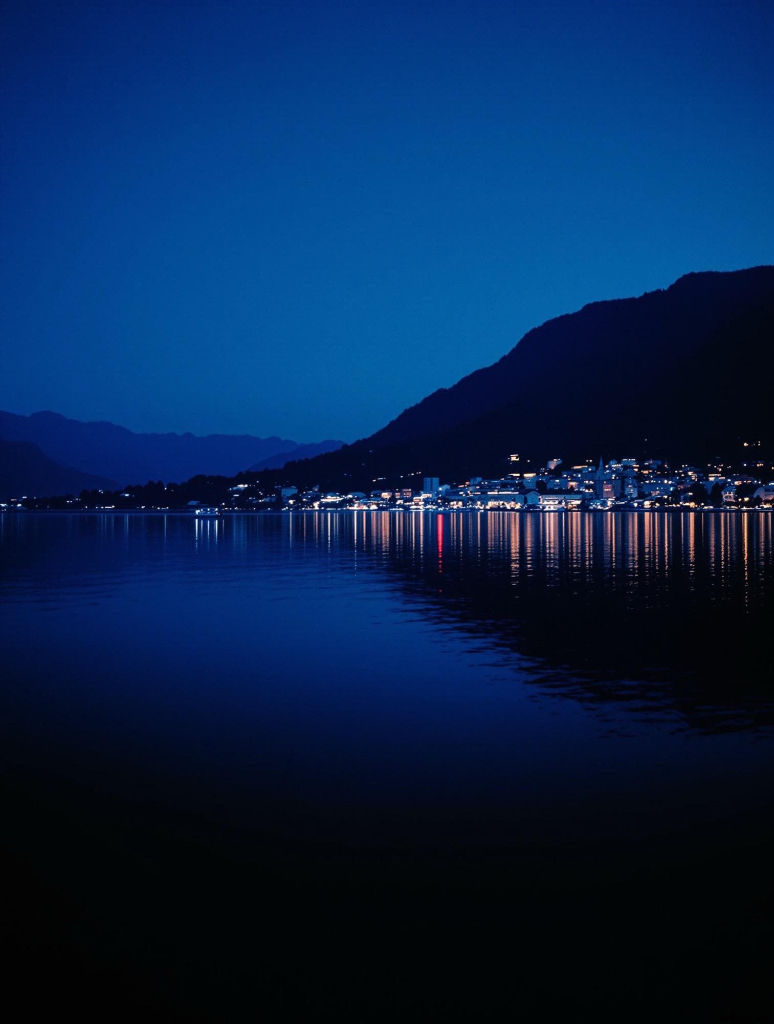 Il lago di Lugano all'ora blu, con le luci della città